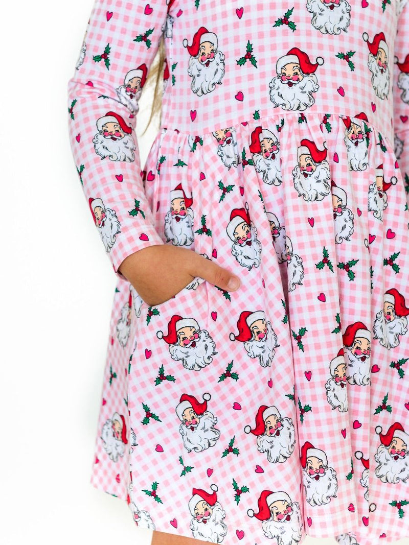 Pink Dear Santa Knit Long Sleeve Twirl Dress