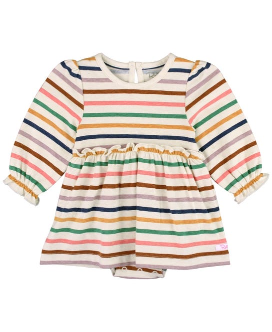 Sunrise Rainbow Stripe Long Sleeve Skirted Romper
