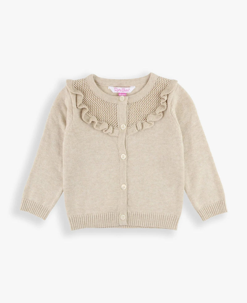 Heather Oatmeal - Sweater Knit Ruffle Cardigan