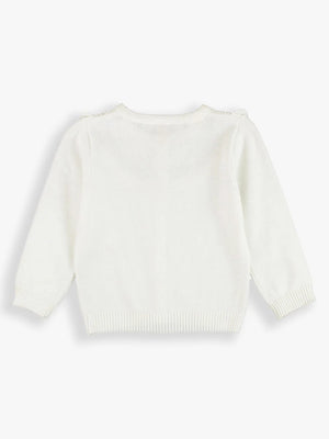 Off White Sweater Knit Ruffle Cardigan