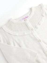 Off White Sweater Knit Ruffle Cardigan