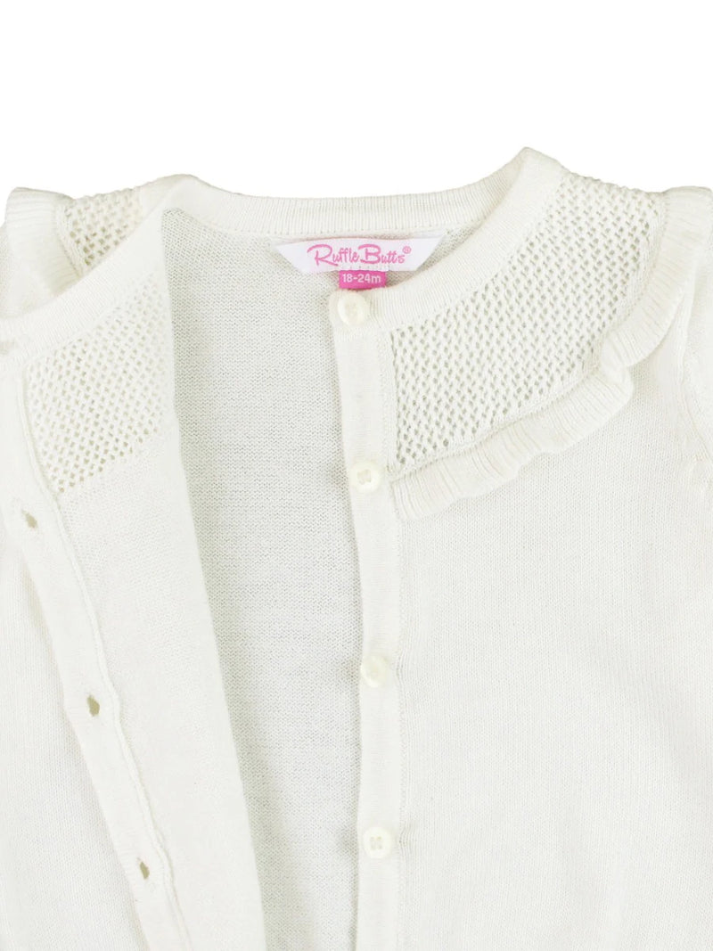 Off White Sweater Knit Ruffle Cardigan