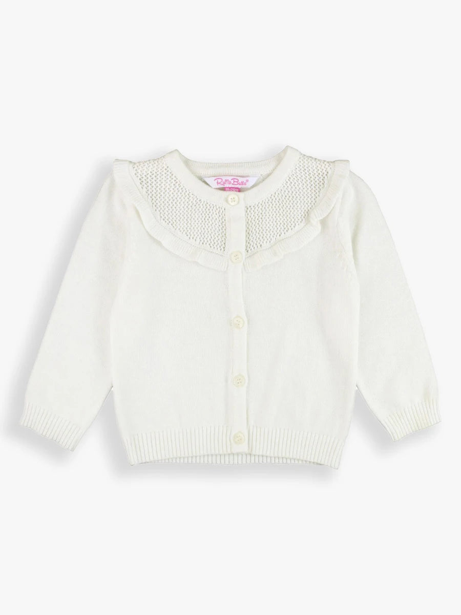 Off White Sweater Knit Ruffle Cardigan