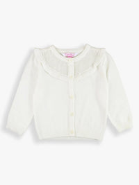 Off White Sweater Knit Ruffle Cardigan