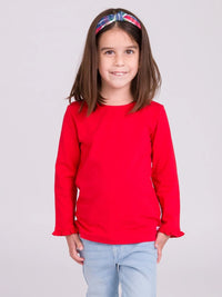 Red Knit Long Sleeve Ruffle Layering Tee