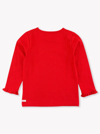 Red Knit Long Sleeve Ruffle Layering Tee