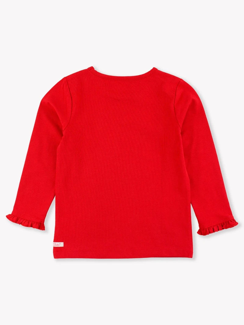 Red Knit Long Sleeve Ruffle Layering Tee