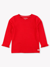 Red Knit Long Sleeve Ruffle Layering Tee