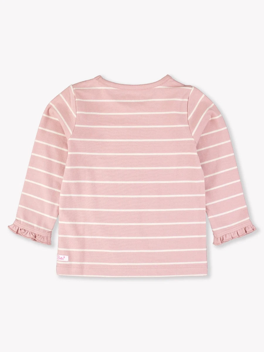 Pale Mauve & Ivory Stripe Knit Ruffle Long Sleeve Top