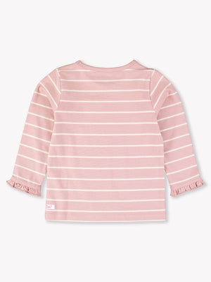 Pale Mauve & Ivory Stripe Knit Ruffle Long Sleeve Top