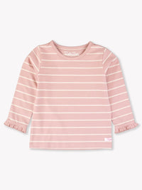 Pale Mauve & Ivory Stripe Knit Ruffle Long Sleeve Top