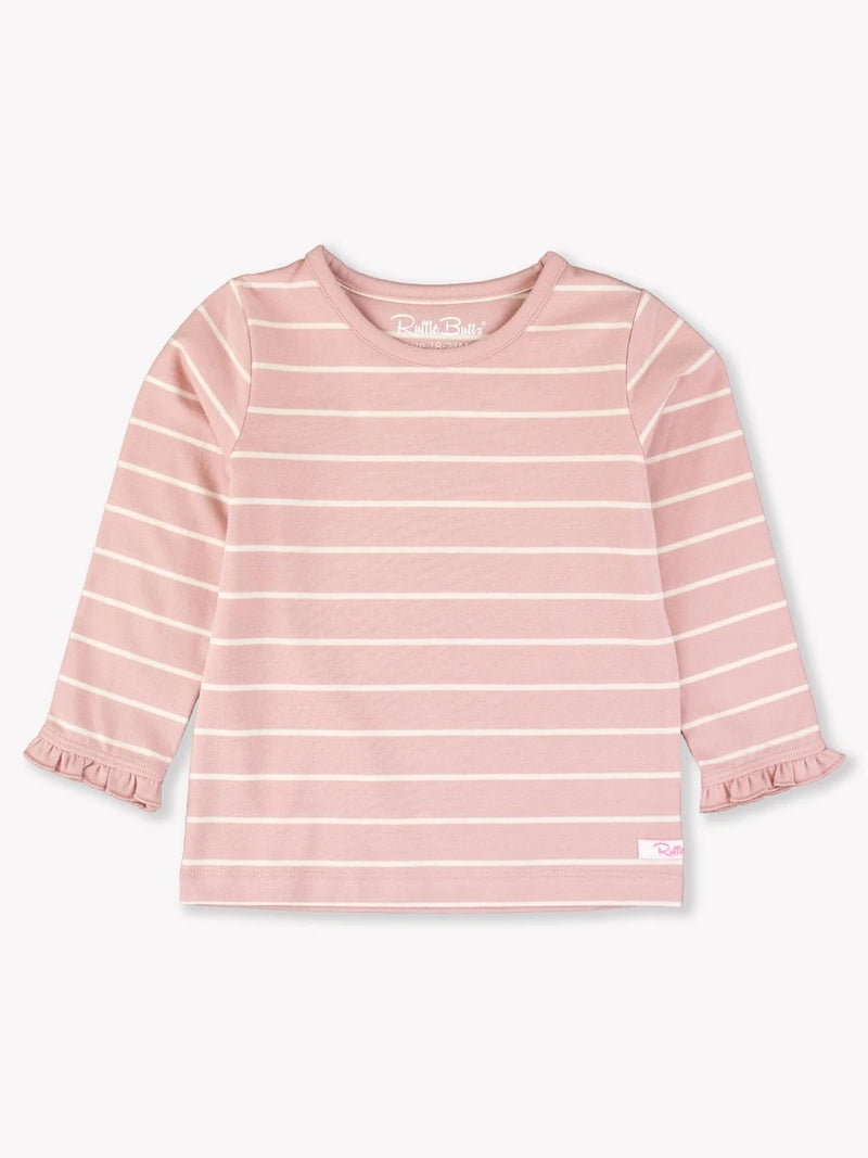 Pale Mauve & Ivory Stripe Knit Ruffle Long Sleeve Top