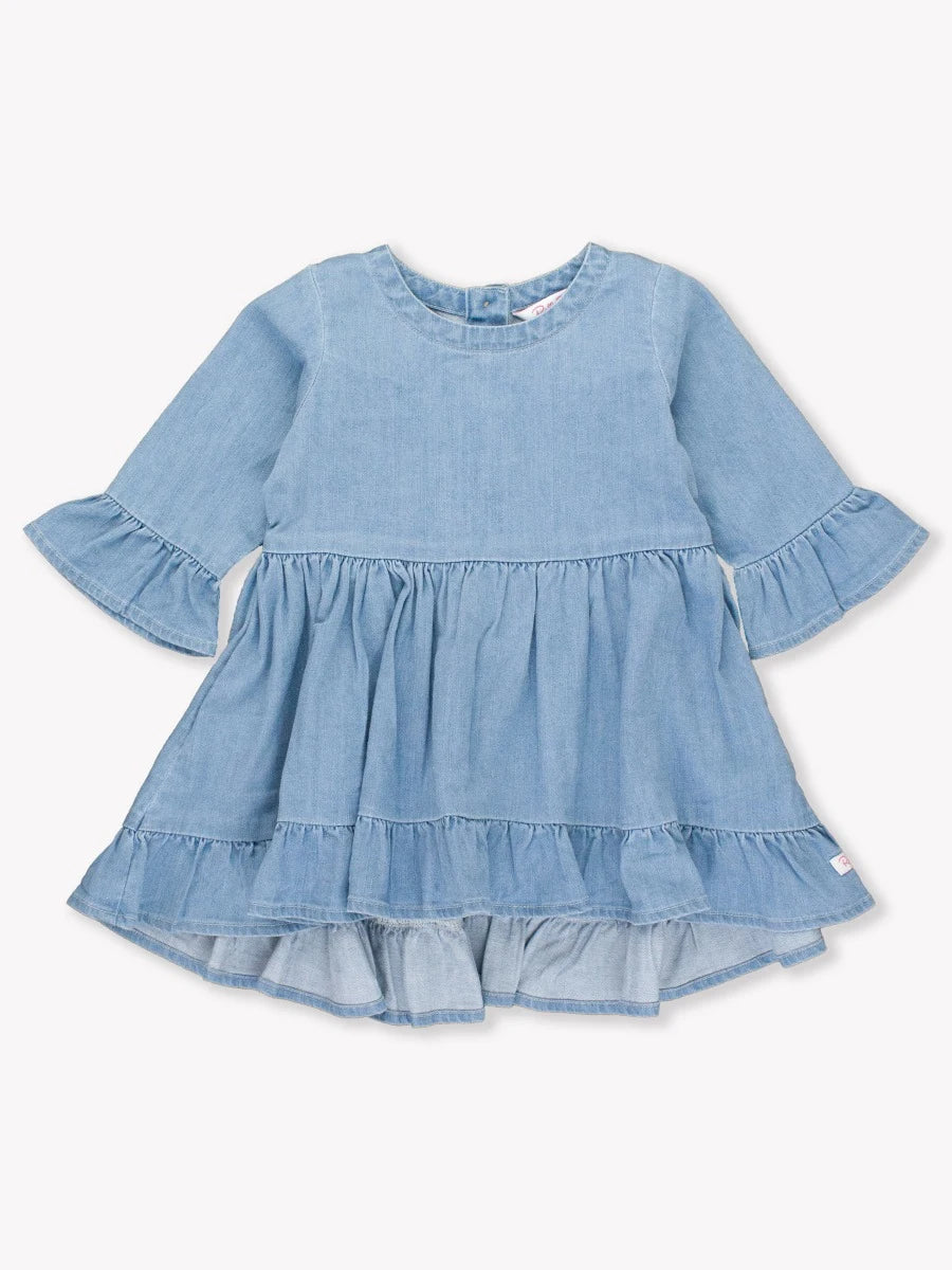 Denim Ruffle Tunic & Floral Tights Set