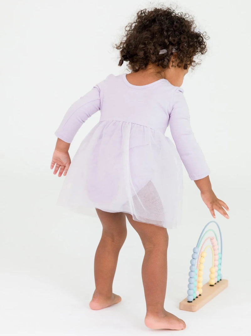 Orchid Petal Long Sleeve Tulle Skirted Romper