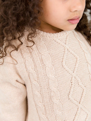 Ruffle Hem Cable Knit Sweater - Heather Oatmeal