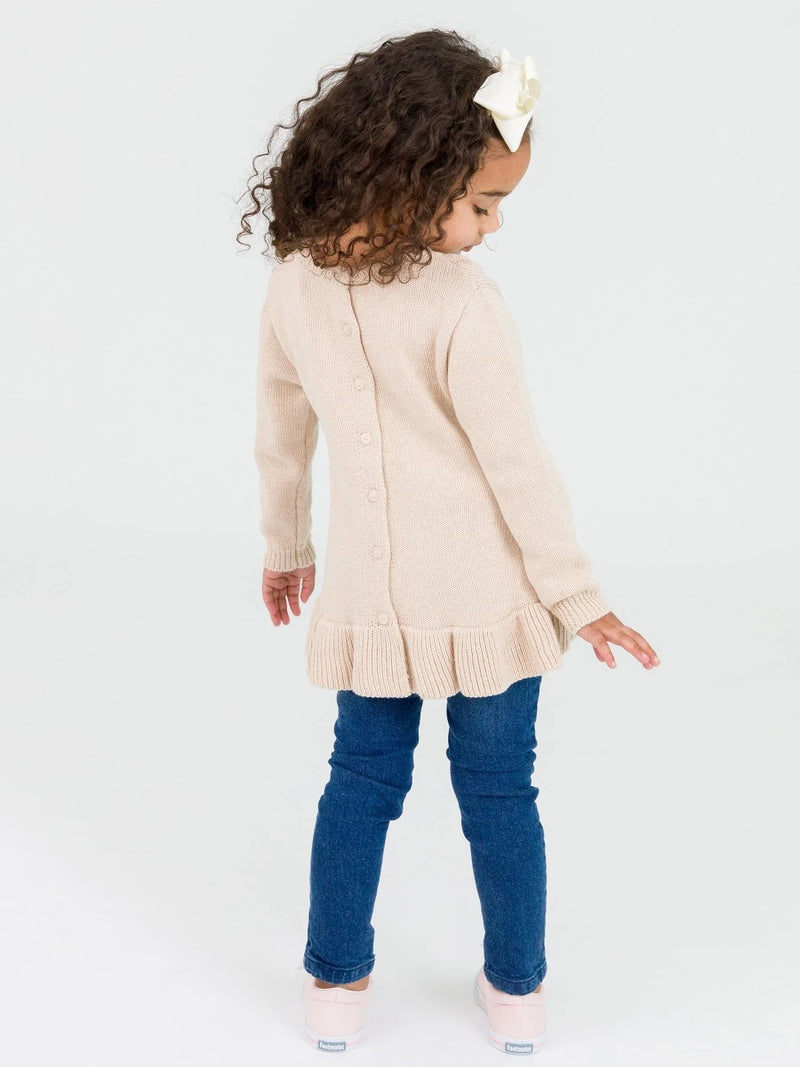 Ruffle Hem Cable Knit Sweater - Heather Oatmeal