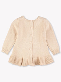 Ruffle Hem Cable Knit Sweater - Heather Oatmeal