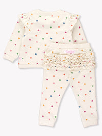 Wild Rainbow Hearts Ruffle Long Sleeve Jogger Set