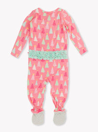 Merry Pink Pines - Ruffle One Piece Footie Pajamas