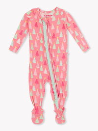 Merry Pink Pines - Ruffle One Piece Footie Pajamas