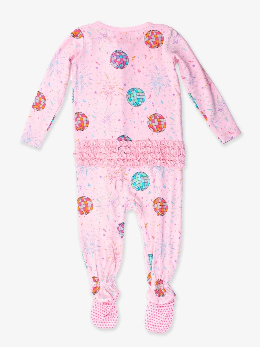 Pink Happy New Year - Ruffle One Piece Footie Pajamas