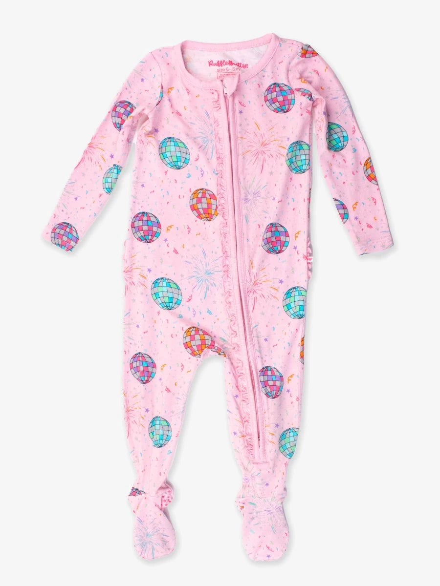 Pink Happy New Year - Ruffle One Piece Footie Pajamas