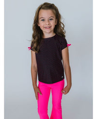 Black & Neon Magenta Tiny Dots Active Raglan Bow Shirt