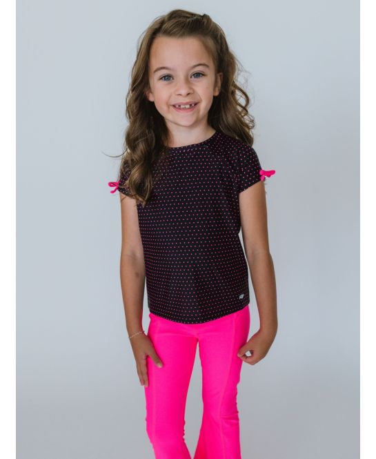 Black & Neon Magenta Tiny Dots Active Raglan Bow Shirt