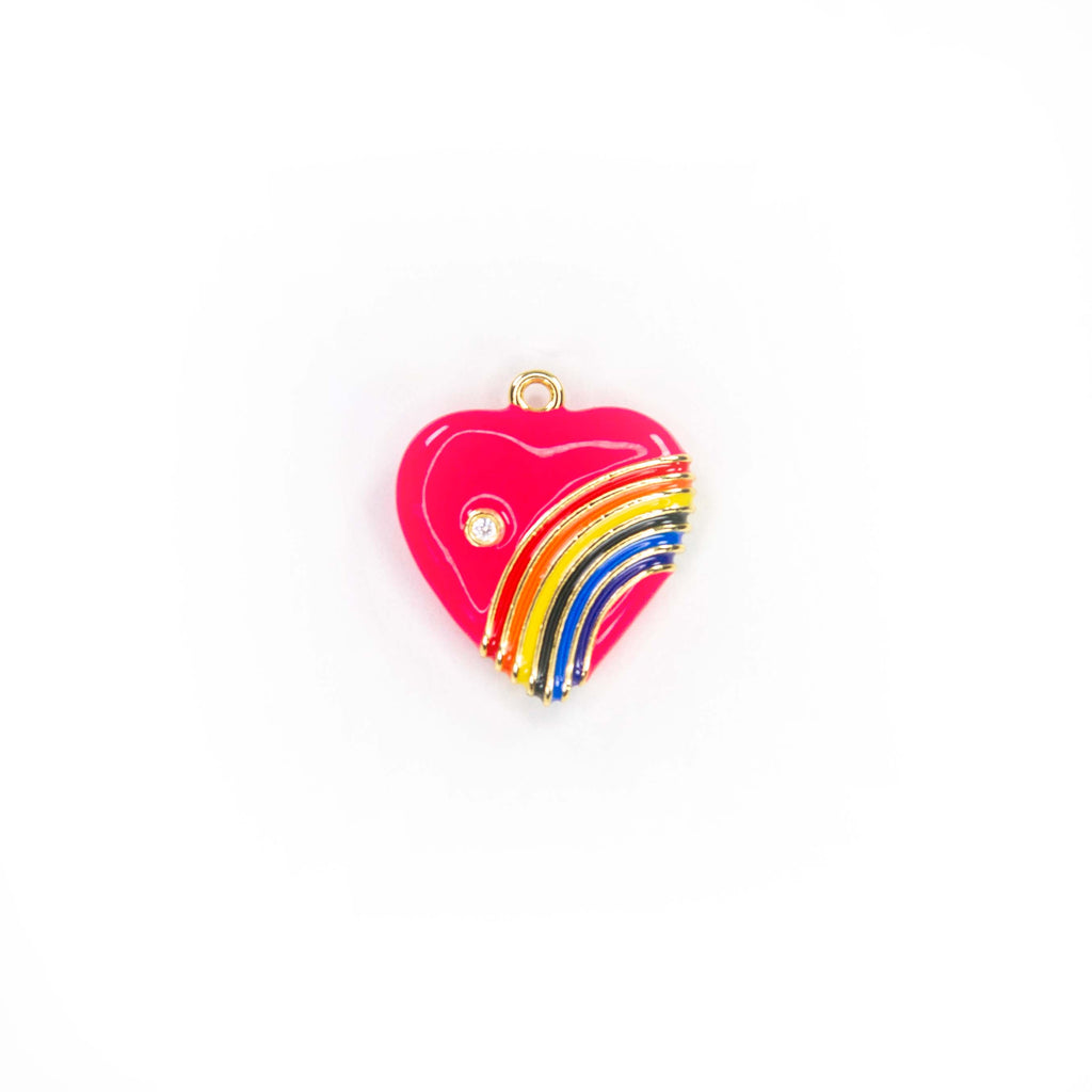 Rainbow Heart Charm - Neon Pink