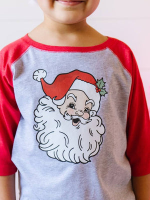 Retro Santa Christmas Shirt - Kids Holiday 3/4 Sleeve