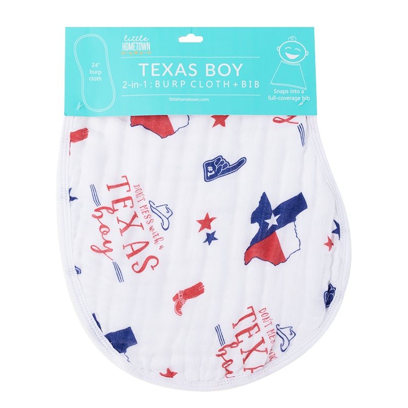 2-in-1 Burp Cloth and Bib: Texas Boy