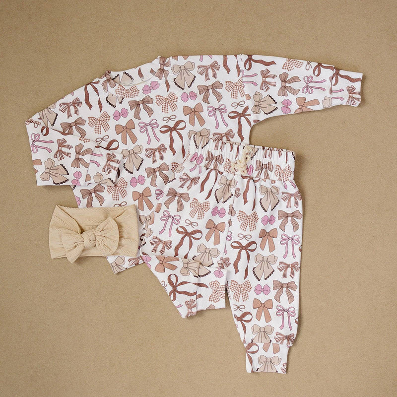 Jogger Set - Mocha Bows - 0-3M