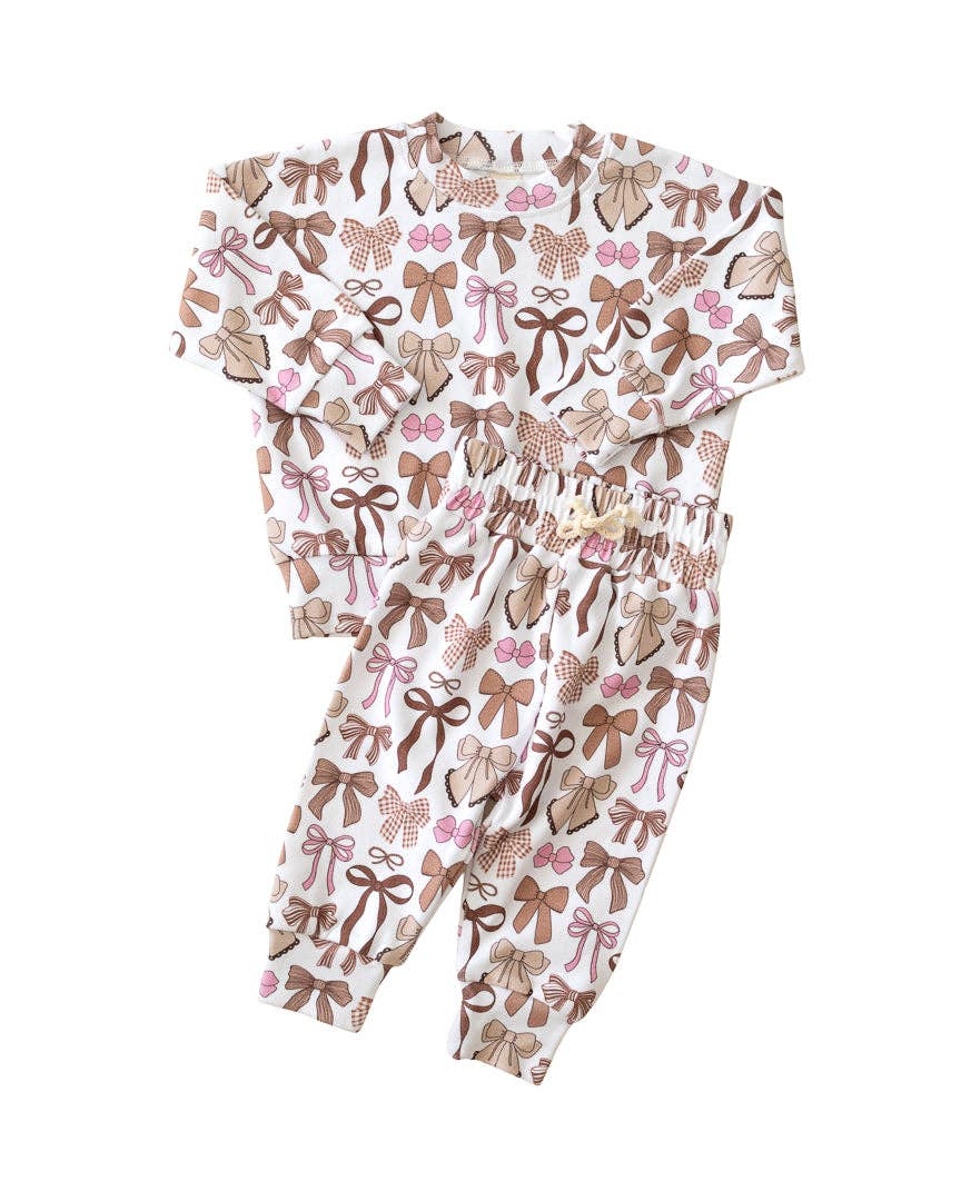 Jogger Set - Mocha Bows - 0-3M