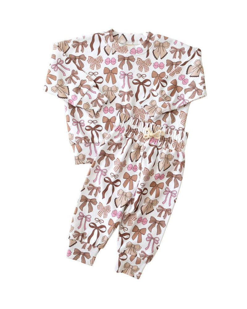Jogger Set - Mocha Bows - 0-3M