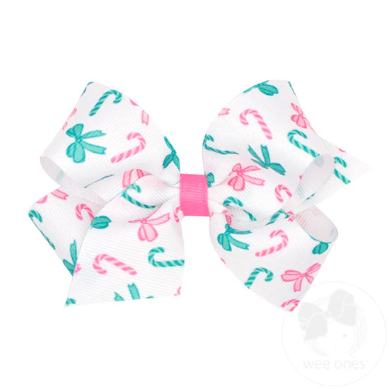 Med Holiday Hair Bow - Pink & Green Candy Cane