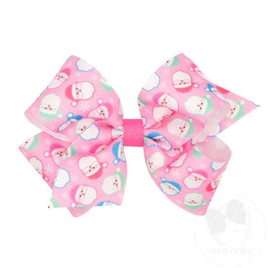 Med Holiday Hair Bow - Pink Santa