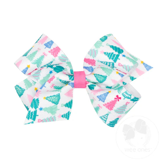 Med Holiday Hair Bow - Pink Tree