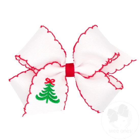 Med Wht GG Hair Bow Moonstitch & Tree