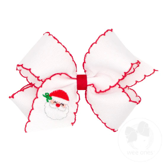 Med Wht GG Hair Bow Moonstitch & Santa Claus