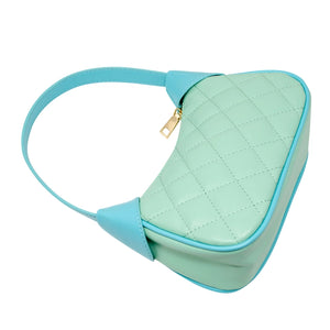 Quilted Zip Top Shoulder Bag - Aqua Green