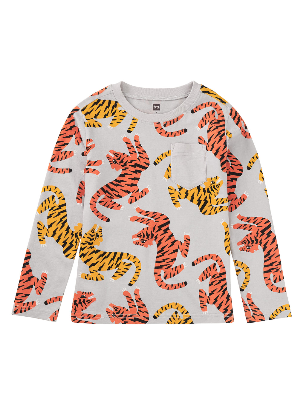 Long Sleeve Printed Pocket Tee - Lightning Tiger