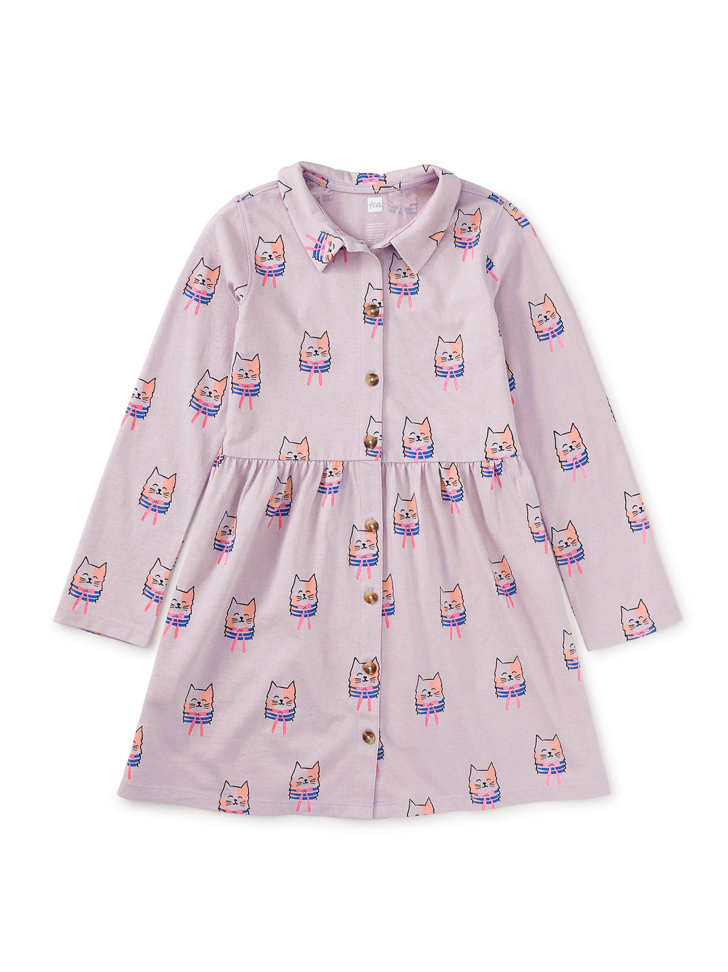 Collared Long Sleeve Shirtdress - Bow Tie Cats