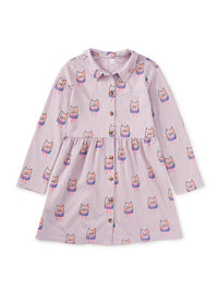 Collared Long Sleeve Shirtdress - Bow Tie Cats