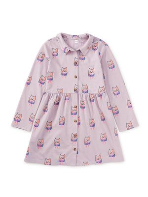 Collared Long Sleeve Shirtdress - Bow Tie Cats