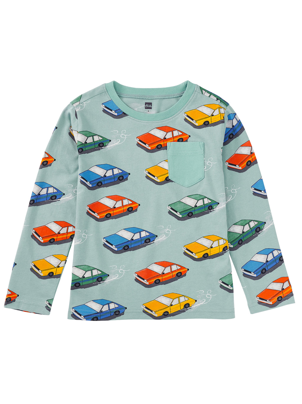 Long Sleeve Printed Pocket Tee - Vintage Cars