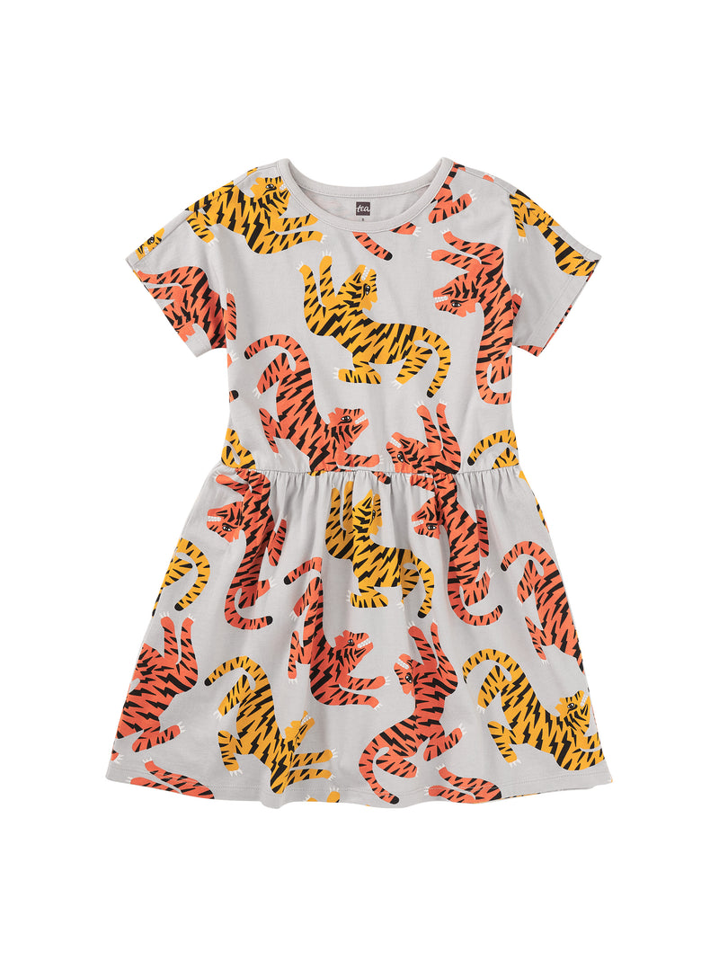 Short Sleeve Twirl Dress - Lightning Tiger