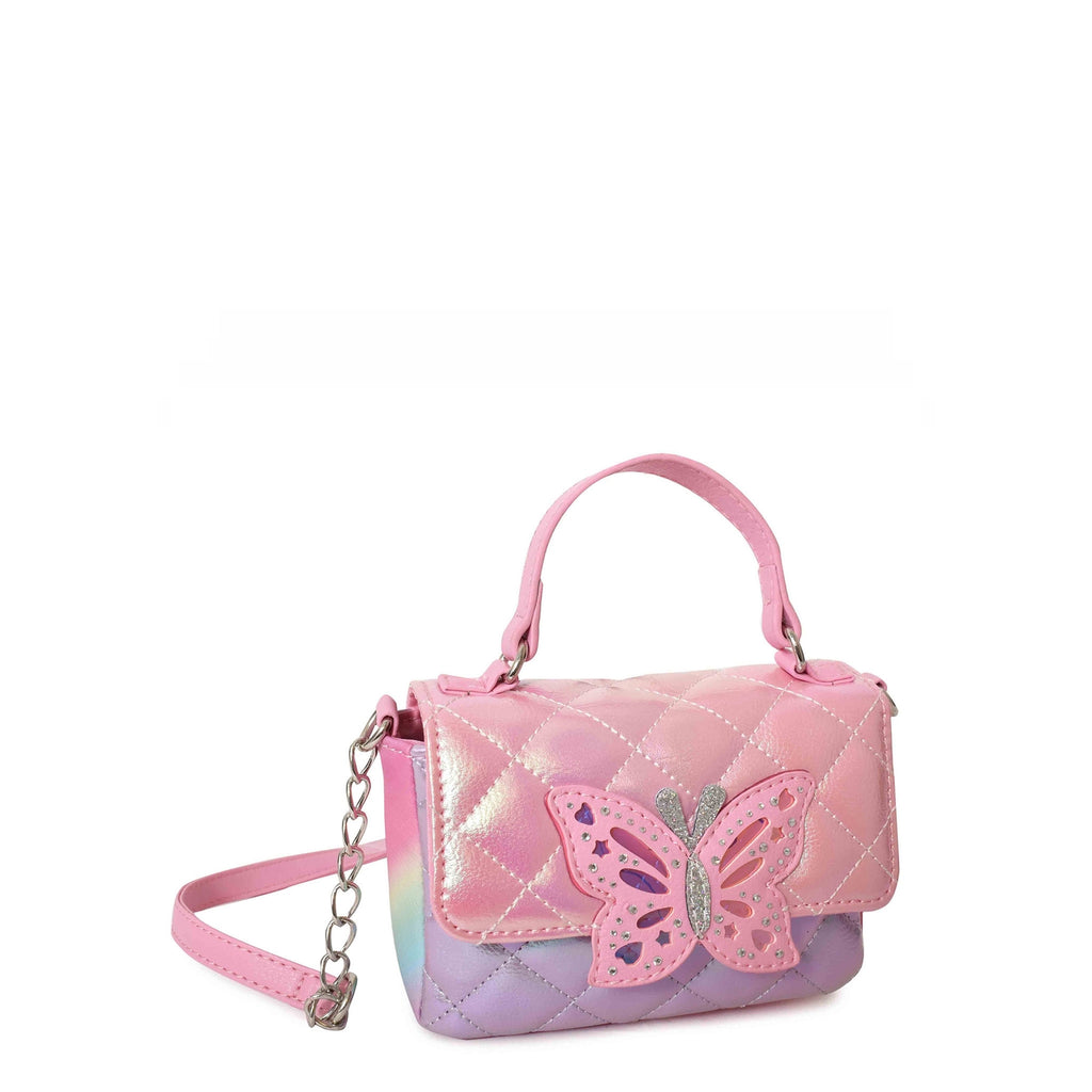 Metallic Quilted Butterfly Top Handle Mini Bag