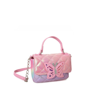 Metallic Quilted Butterfly Top Handle Mini Bag