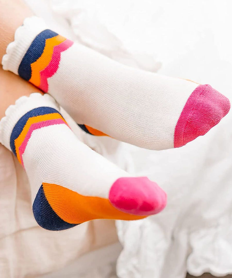 Scalloped Stripe Crew Socks 6 Pair Pack
