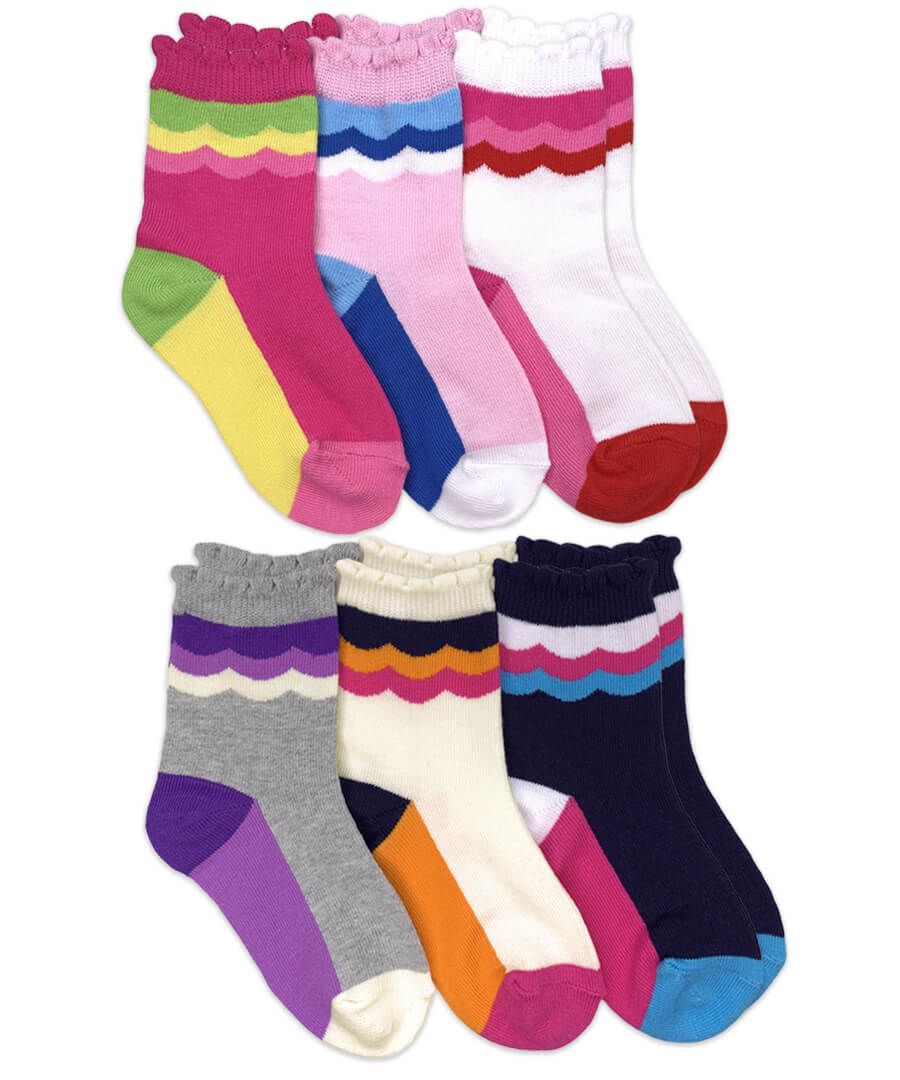 Scalloped Stripe Crew Socks 6 Pair Pack